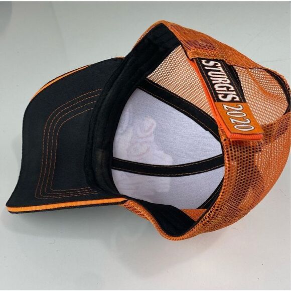 2020 80th Annual Sturgis Rally & Races Mesh Back Adjustable Hat Cap Orange Black - Picture 5 of 7